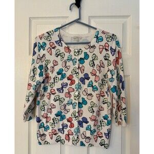 MINT Talbots Bows Knit Preppy Whimsical Cardigan Sweater Women’s MEDIUM Petite